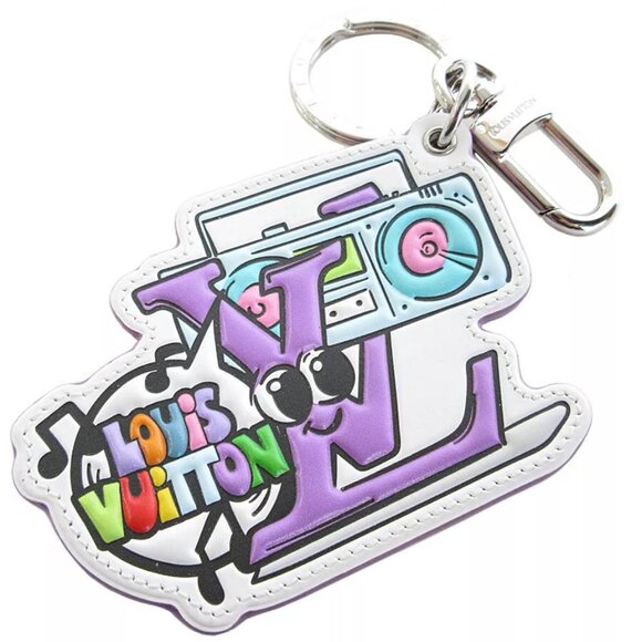 Auth LOUIS VUITTON Monogram Comics charm Key ring / Silver leather/metal s0493j - Picture 1 of 8